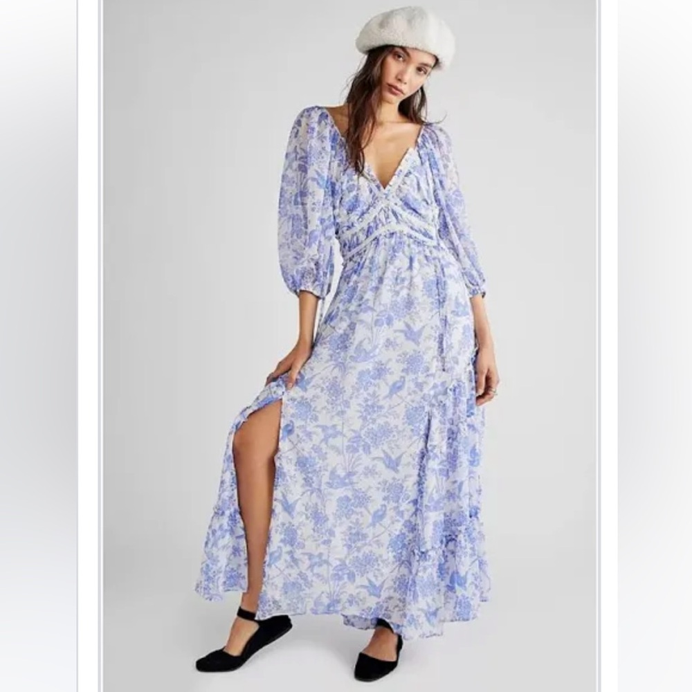 Free People You’re a Jewel Maxi Ivory and Blue Combo